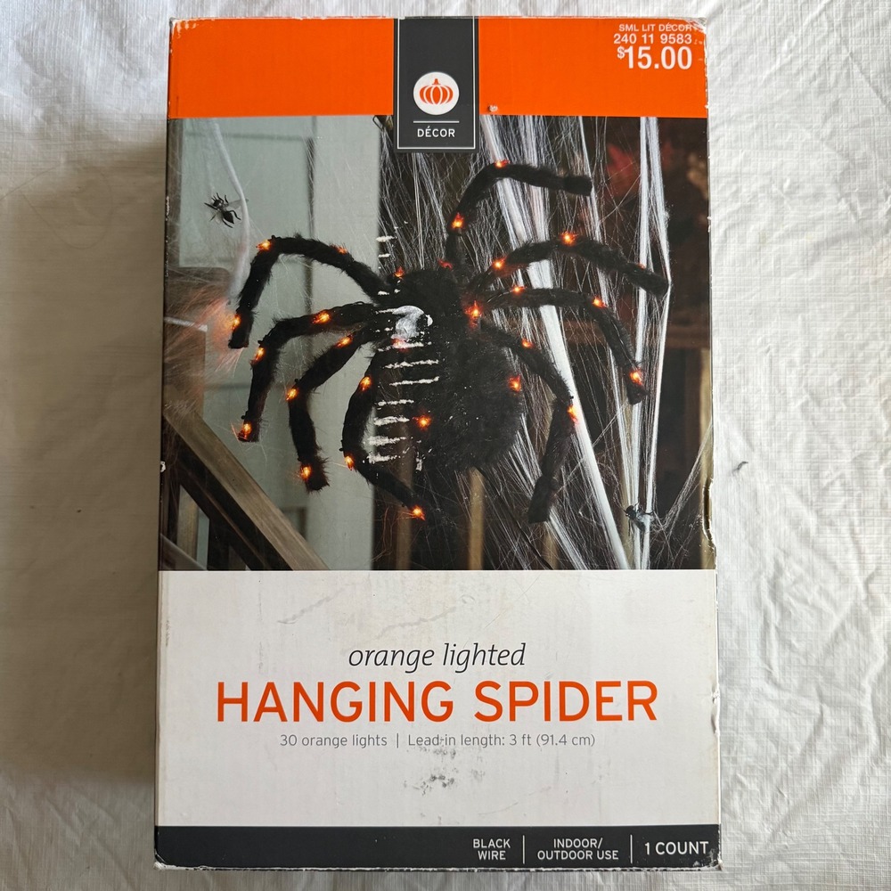 Target Halloween Orange Lighted Spider Black Fuzzy Decor 240 11 9583 2013